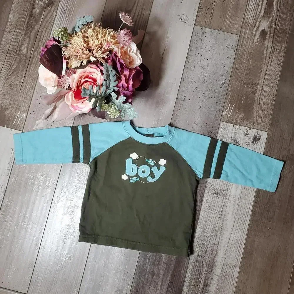 Gymboree Size 12-18m Baby Toddler Boy Long Sleeve T-Shirt Green Blue GUC